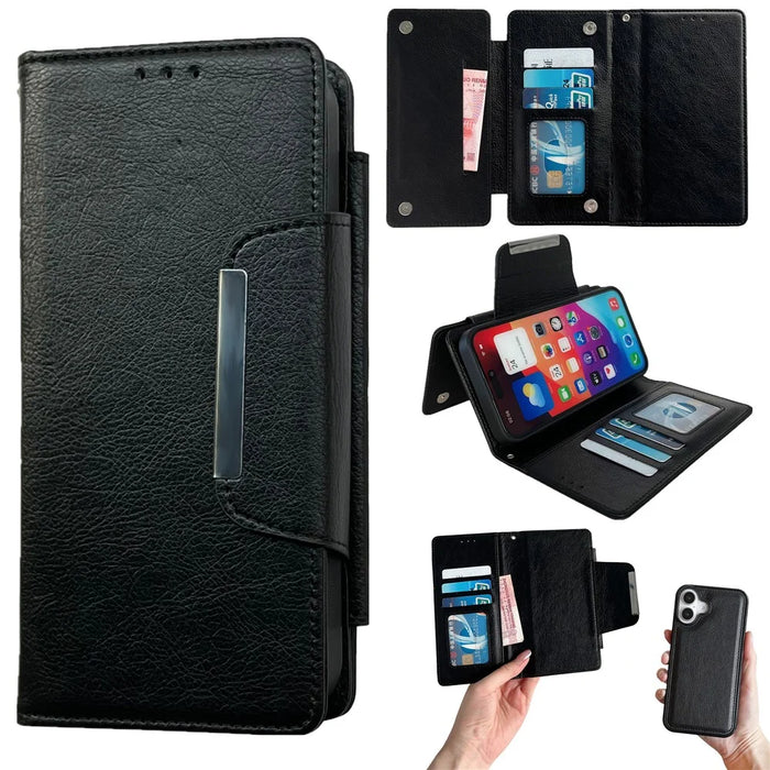 For iPhone 17 Case Detachable 2 in 1 Magnetic Closure PU Leather Wallet Phone Case - Black - 1