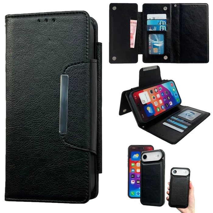For iPhone Air Case Detachable 2 in 1 Magnetic Closure PU Leather Wallet Phone Case - Black - 1