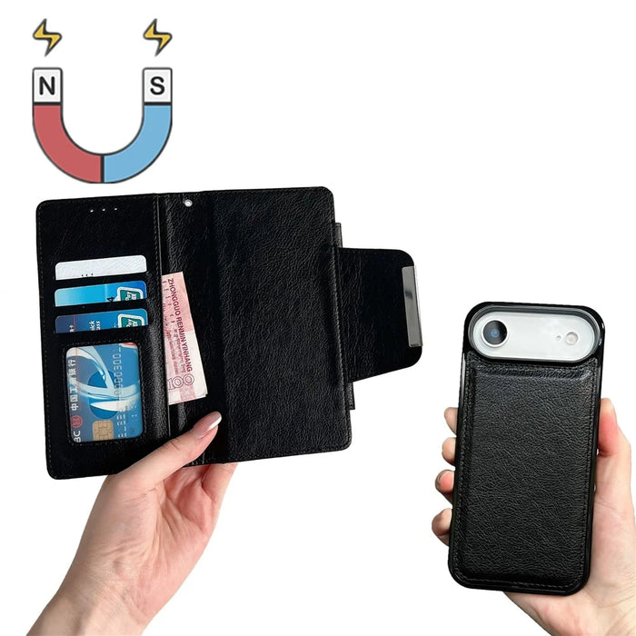 For iPhone Air Case Detachable 2 in 1 Magnetic Closure PU Leather Wallet Phone Case - Black - 2