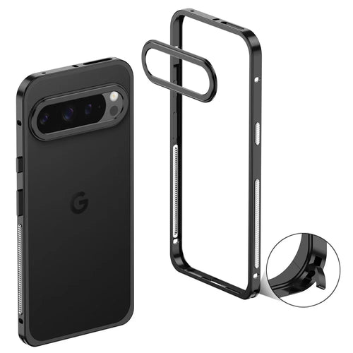 For Google Pixel 10 Pro XL Bumper Cases Metal Frame Heat Dissipation Cover with Lens Protector - Black - 1