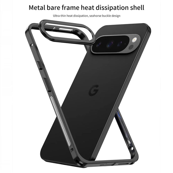 For Google Pixel 10 Pro XL Bumper Cases Metal Frame Heat Dissipation Cover with Lens Protector - Black - 2