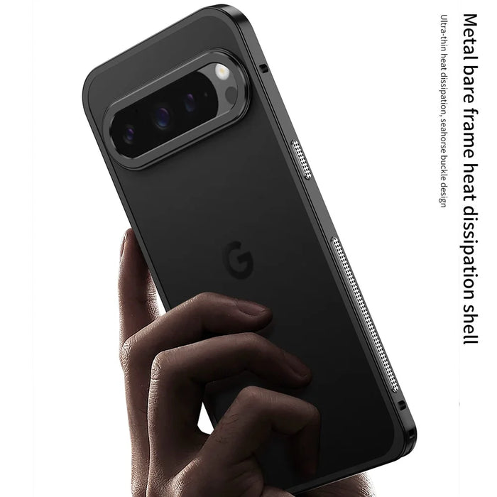For Google Pixel 10 Pro XL Bumper Cases Metal Frame Heat Dissipation Cover with Lens Protector - Black - 4