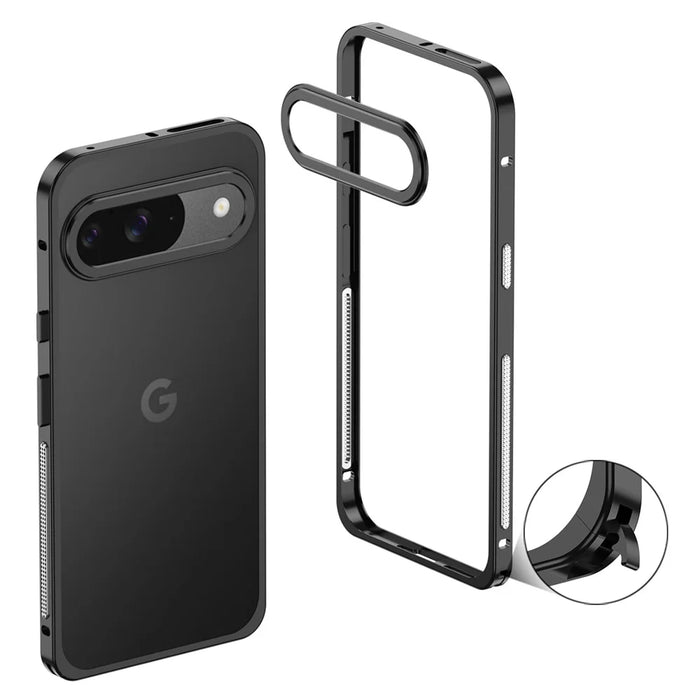 For Google Pixel 10 / 10 Pro Bumper Cases Metal Frame Heat Dissipation Cover with Lens Protector - Black - 1