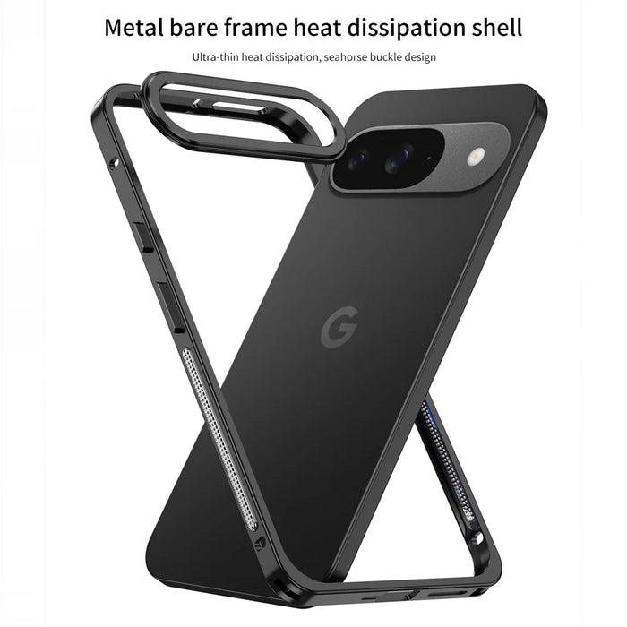 For Google Pixel 10 / 10 Pro Bumper Cases Metal Frame Heat Dissipation Cover with Lens Protector - Black - 2
