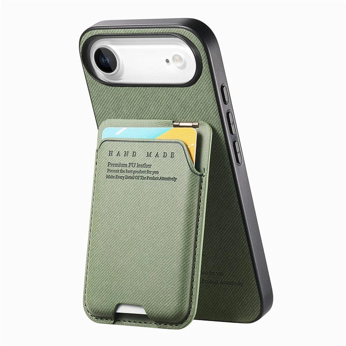For iPhone Air Case Cloth Texture Leather + PC + TPU Phone Cover with Card Holder Kickstand - Green - 3