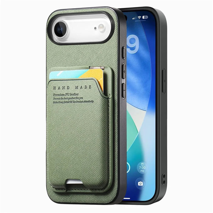 For iPhone Air Case Cloth Texture Leather + PC + TPU Phone Cover with Card Holder Kickstand - Green - 5