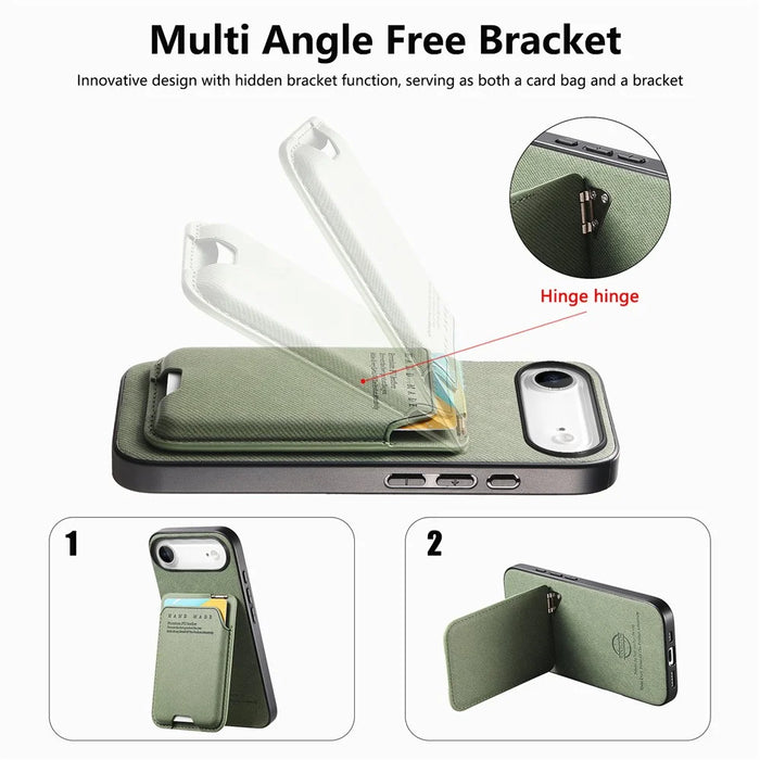 For iPhone Air Case Cloth Texture Leather + PC + TPU Phone Cover with Card Holder Kickstand - Green - 6