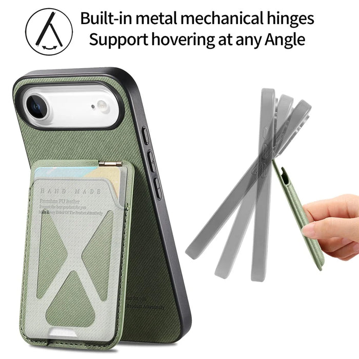 For iPhone Air Case Cloth Texture Leather + PC + TPU Phone Cover with Card Holder Kickstand - Green - 7