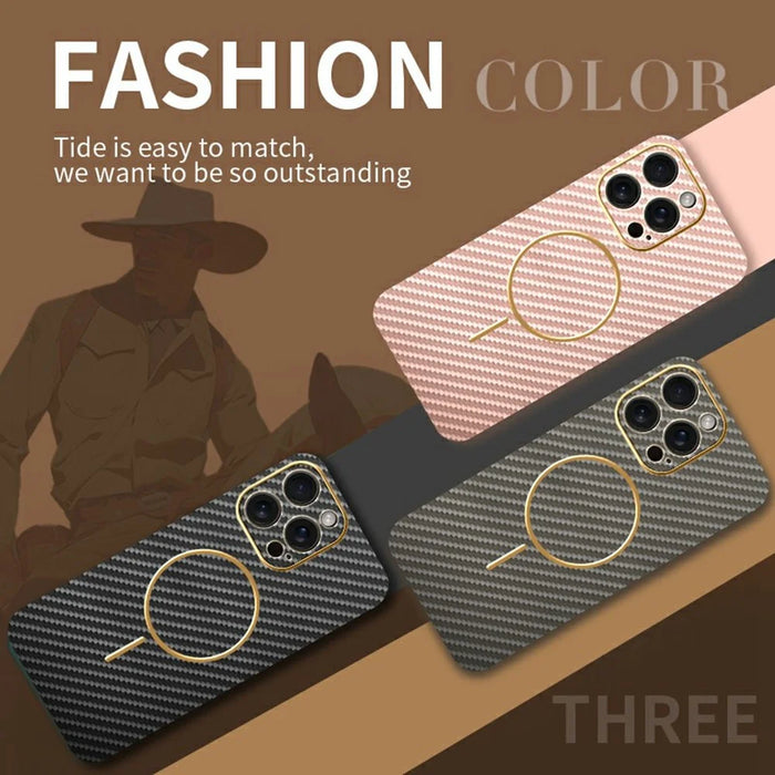 For iPhone 15 Pro Max Phone Case Carbon Fiber Textured Electroplated TPU Back Cover - Pink - 5