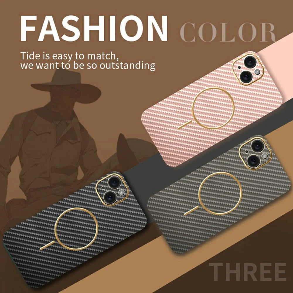 For iPhone 15 Plus Phone Case Carbon Fiber Textured Electroplated TPU Back Cover - Pink - 5