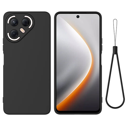 For TECNO Pova 7 Ultra 5G Liquid Silicone Case Phone Back Cover with Hand Strap - Black - 1