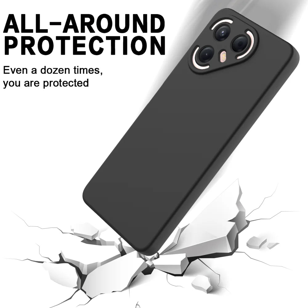 For TECNO Pova 7 Ultra 5G Liquid Silicone Case Phone Back Cover with Hand Strap - Black - 5
