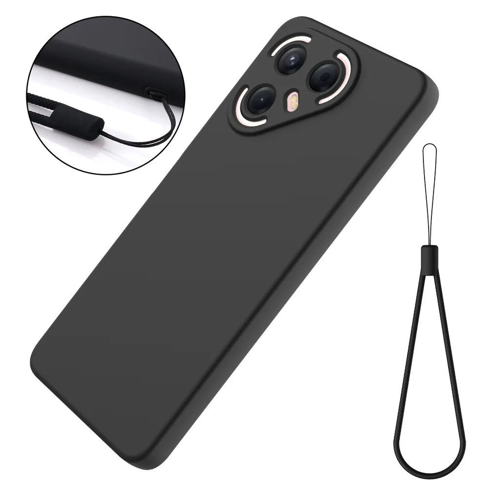 For TECNO Pova 7 Ultra 5G Liquid Silicone Case Phone Back Cover with Hand Strap - Black - 7