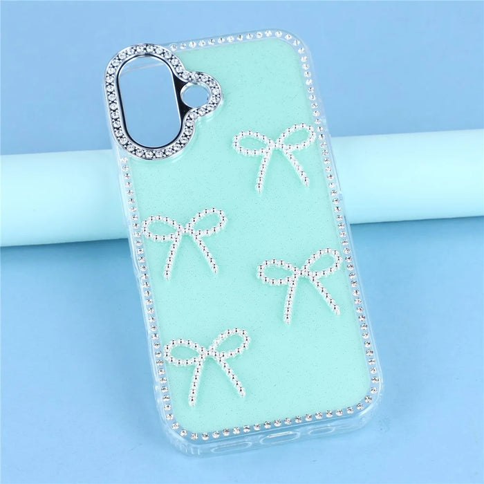 For iPhone 17 Case Rhinestone Edge Butterfly Bow Decor TPU + PC IMD Phone Cover - Glitter Light Green - 6