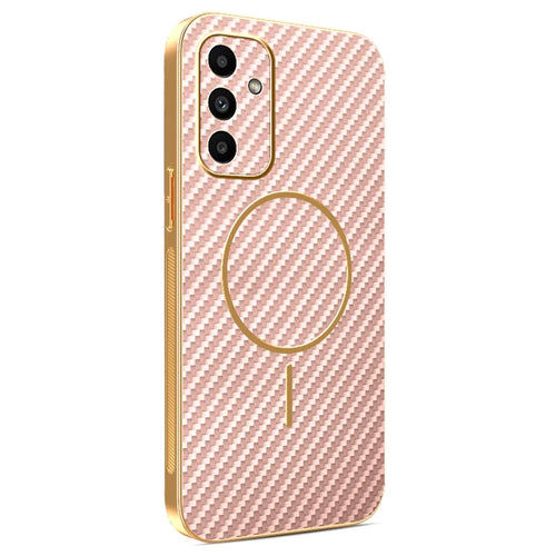 For Samsung Galaxy A15 5G Phone Case Carbon Fiber Textured Electroplated TPU Back Cover - Pink - 1