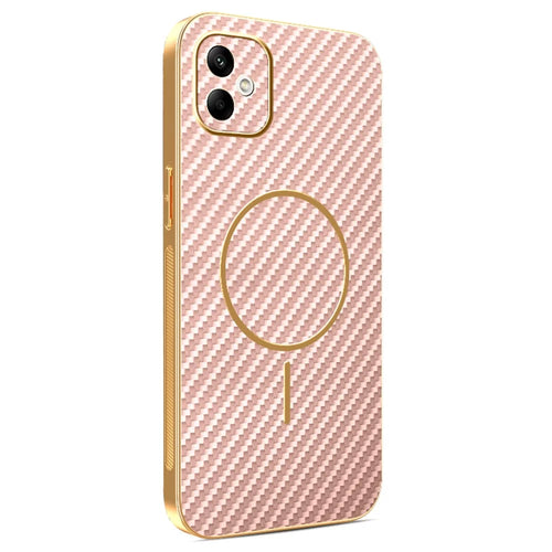 For Samsung Galaxy A05 4G Phone Case Carbon Fiber Textured Electroplated TPU Back Cover - Pink - 1