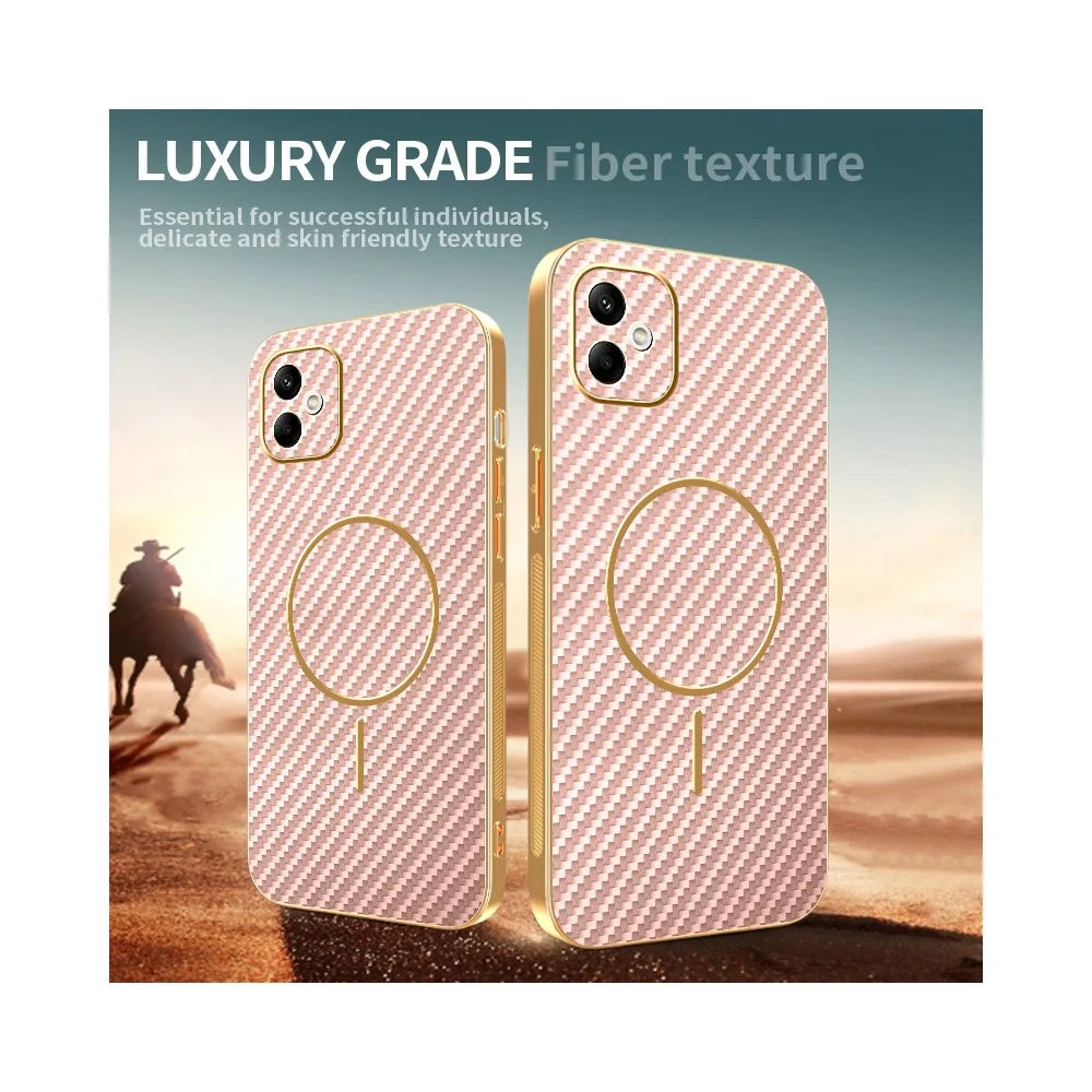 For Samsung Galaxy A05 4G Phone Case Carbon Fiber Textured Electroplated TPU Back Cover - Pink - 4