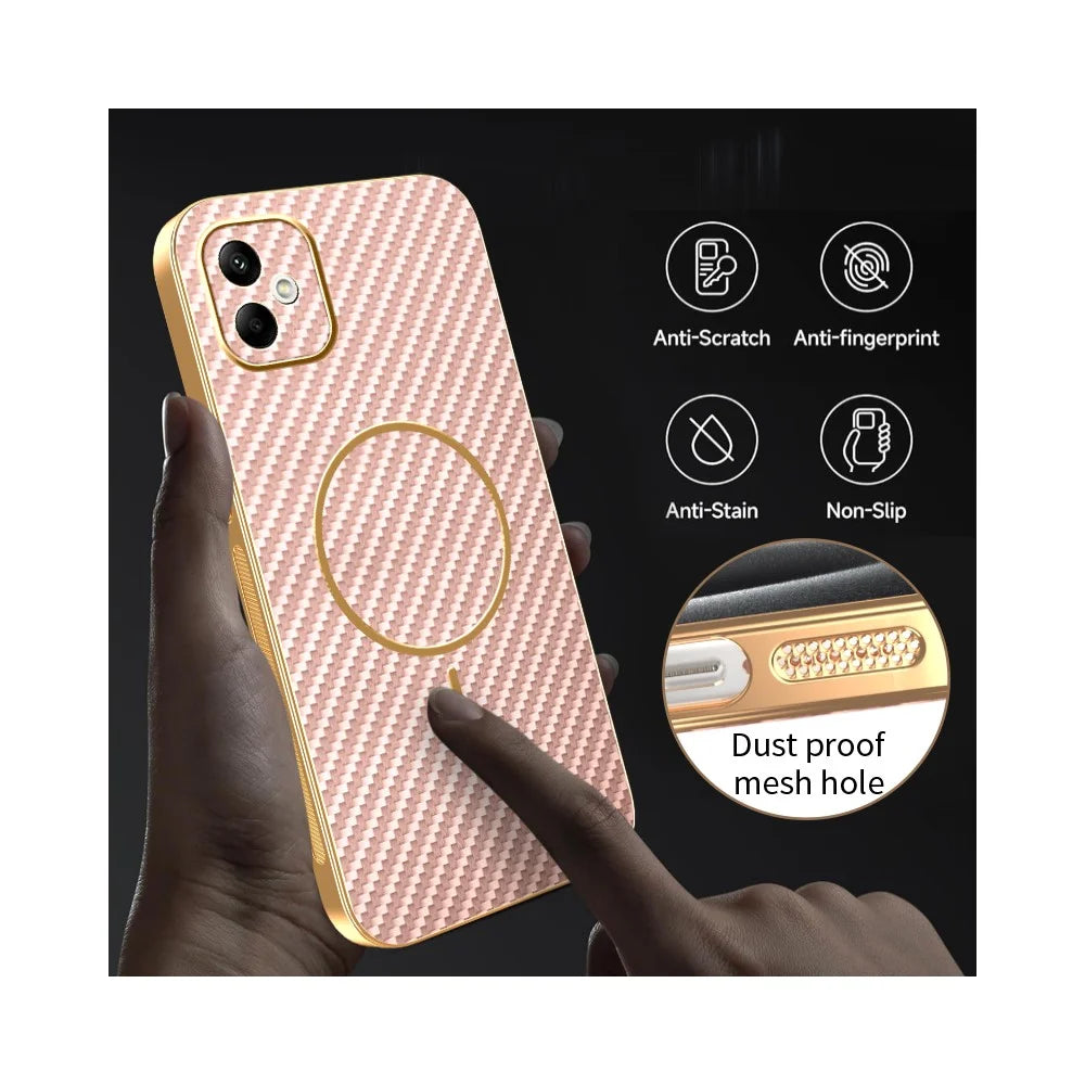 For Samsung Galaxy A05 4G Phone Case Carbon Fiber Textured Electroplated TPU Back Cover - Pink - 6