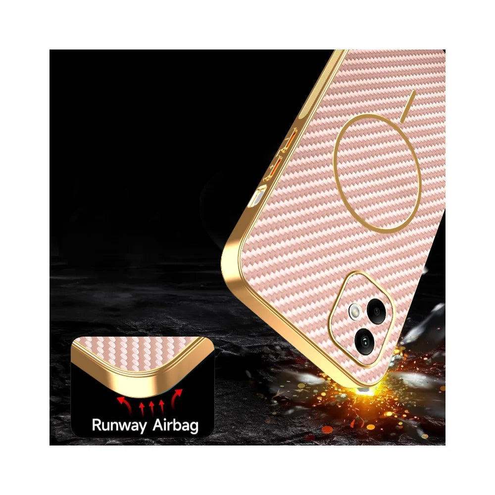 For Samsung Galaxy A05 4G Phone Case Carbon Fiber Textured Electroplated TPU Back Cover - Pink - 7