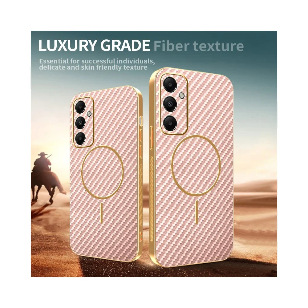 For Samsung Galaxy A05s 4G Phone Case Carbon Fiber Textured Electroplated TPU Back Cover - Pink - 4