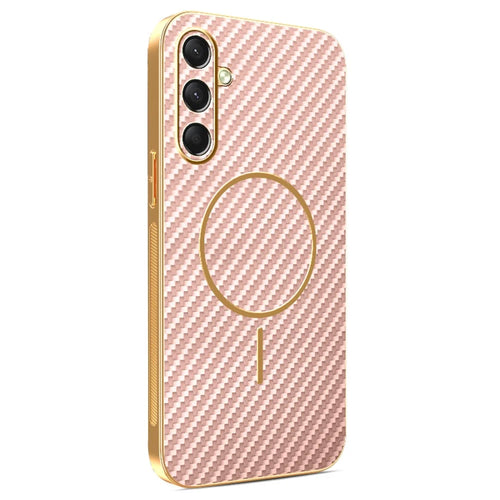 For Samsung Galaxy A16 4G  /  A16 5G Phone Case Carbon Fiber Textured Electroplated TPU Back Cover - Pink - 1