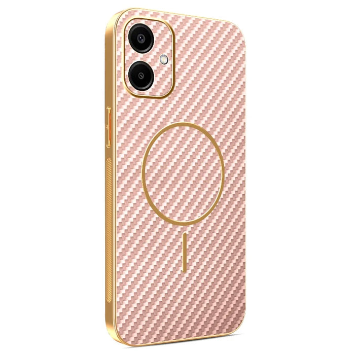 For Samsung Galaxy A06 4G Phone Case Carbon Fiber Textured Electroplated TPU Back Cover - Pink - 1