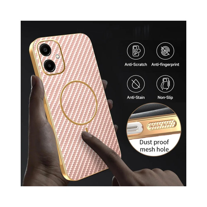For Samsung Galaxy A06 4G Phone Case Carbon Fiber Textured Electroplated TPU Back Cover - Pink - 6