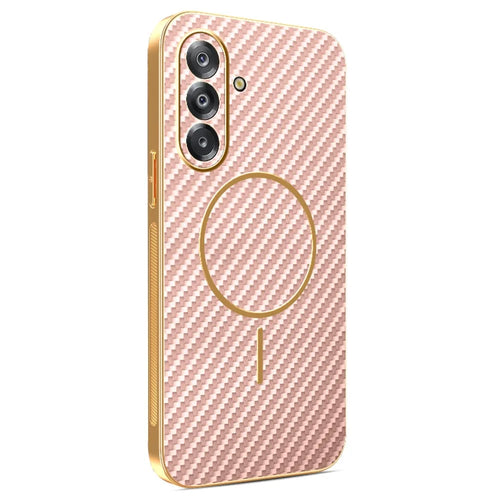 For Samsung Galaxy A18 5G / A18 4G / A17 5G / A17 4G Phone Case Carbon Fiber Textured Electroplated TPU Back Cover - Pink - 1
