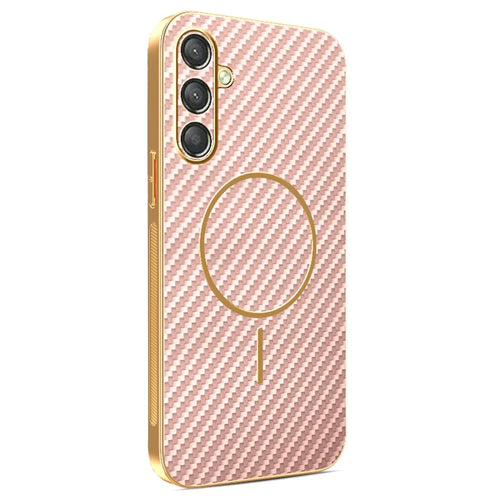 For Samsung Galaxy A25 5G (Global) (161mm) Phone Case Carbon Fiber Textured Electroplated TPU Back Cover - Pink - 1