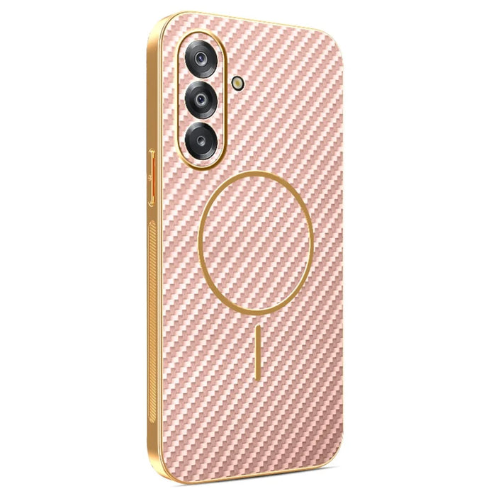 For Samsung Galaxy A26 5G Phone Case Carbon Fiber Textured Electroplated TPU Back Cover - Pink - 1