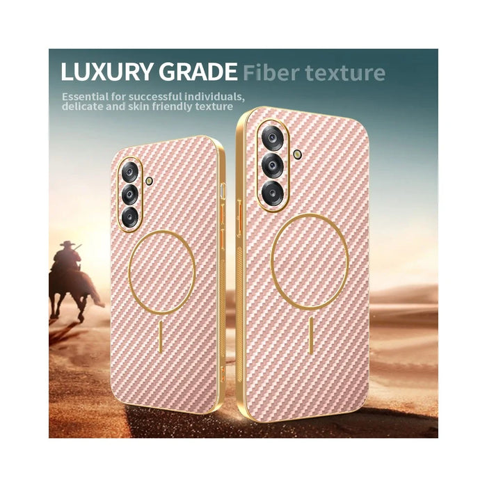 For Samsung Galaxy A26 5G Phone Case Carbon Fiber Textured Electroplated TPU Back Cover - Pink - 4
