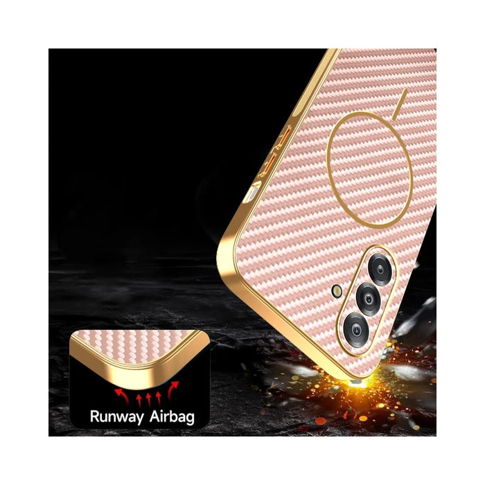 For Samsung Galaxy A26 5G Phone Case Carbon Fiber Textured Electroplated TPU Back Cover - Pink - 7