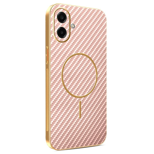 For Samsung Galaxy A08 5G / A08 4G / A07 4G Phone Case Carbon Fiber Textured Electroplated TPU Back Cover - Pink - 1