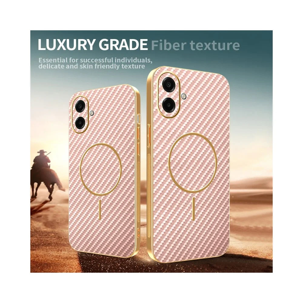 For Samsung Galaxy A08 5G / A08 4G / A07 4G Phone Case Carbon Fiber Textured Electroplated TPU Back Cover - Pink - 4