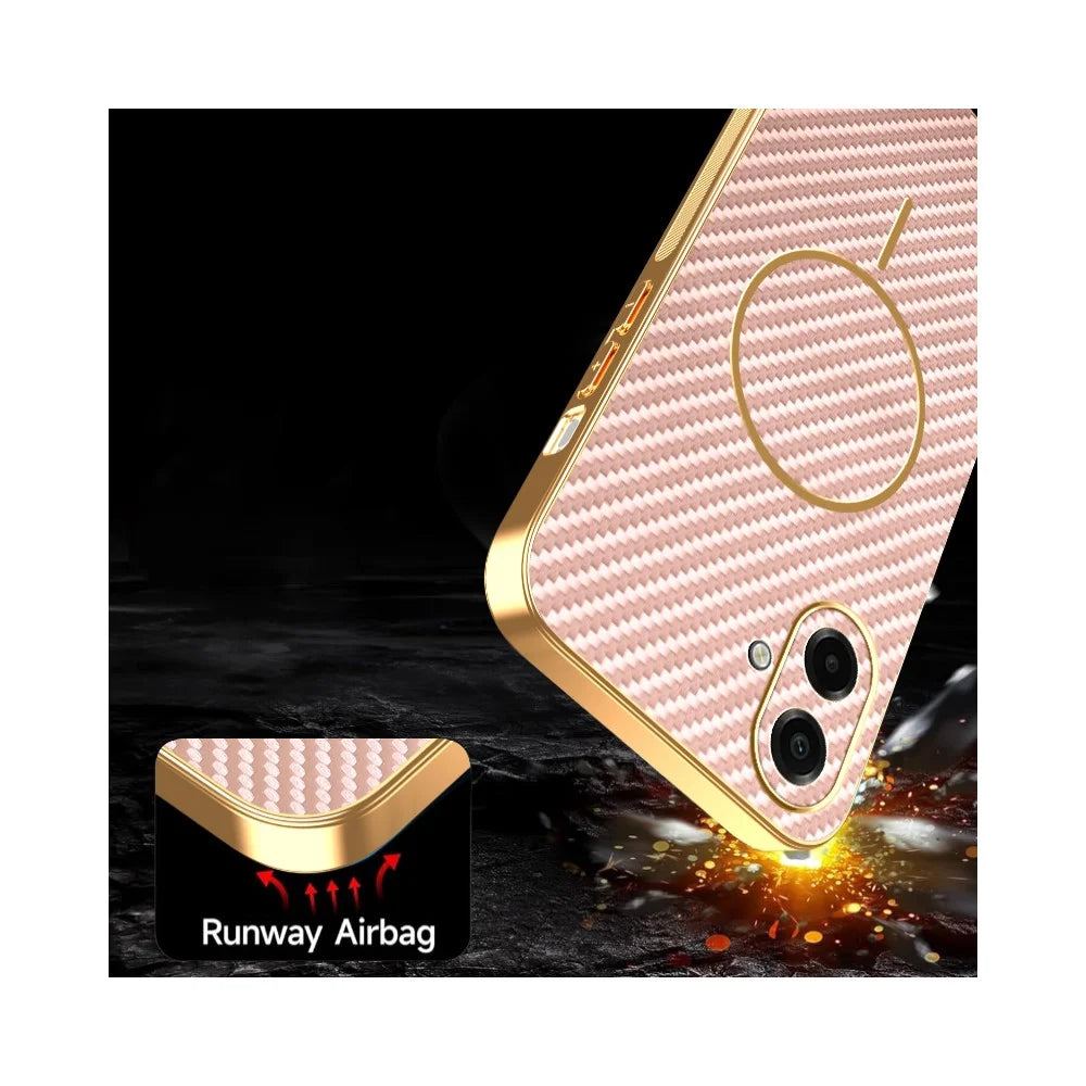 For Samsung Galaxy A08 5G / A08 4G / A07 4G Phone Case Carbon Fiber Textured Electroplated TPU Back Cover - Pink - 7