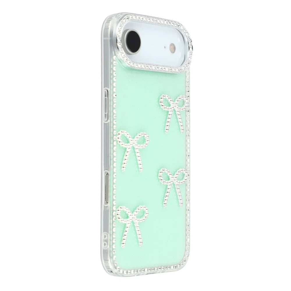 For iPhone Air Case Rhinestone Edge Butterfly Bow Decor TPU + PC IMD Phone Cover - Glitter Light Green - 1