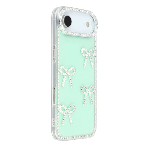 For iPhone Air Case Rhinestone Edge Butterfly Bow Decor TPU + PC IMD Phone Cover - Glitter Light Green - 1