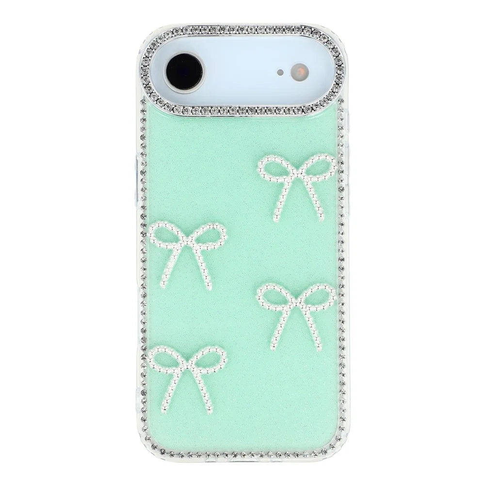 For iPhone Air Case Rhinestone Edge Butterfly Bow Decor TPU + PC IMD Phone Cover - Glitter Light Green - 3