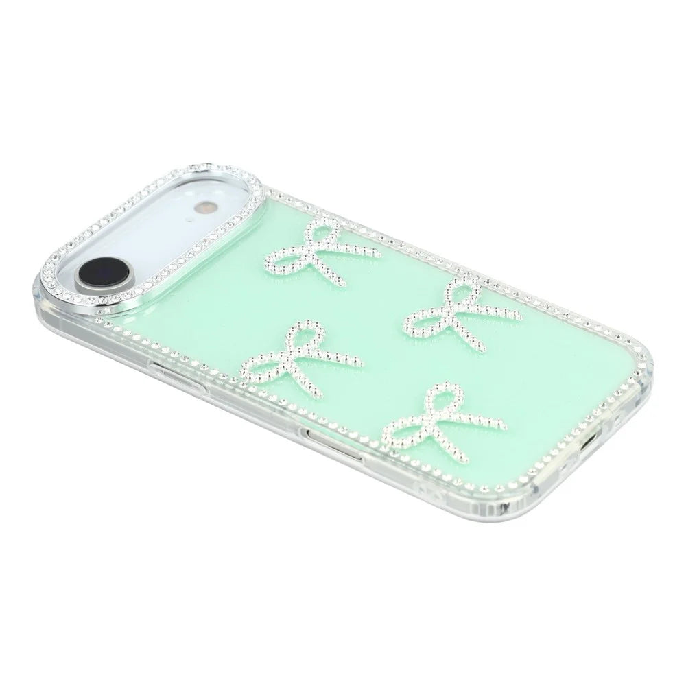 For iPhone Air Case Rhinestone Edge Butterfly Bow Decor TPU + PC IMD Phone Cover - Glitter Light Green - 4