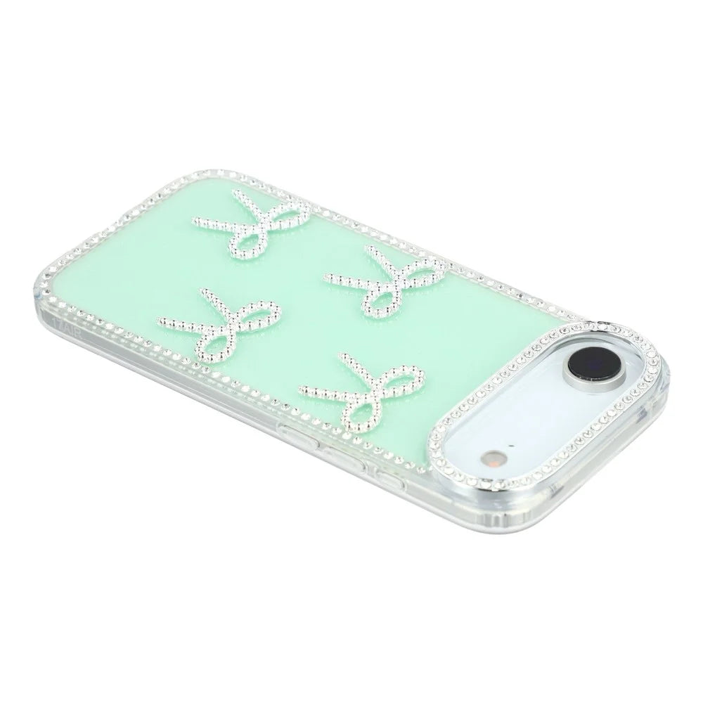 For iPhone Air Case Rhinestone Edge Butterfly Bow Decor TPU + PC IMD Phone Cover - Glitter Light Green - 5