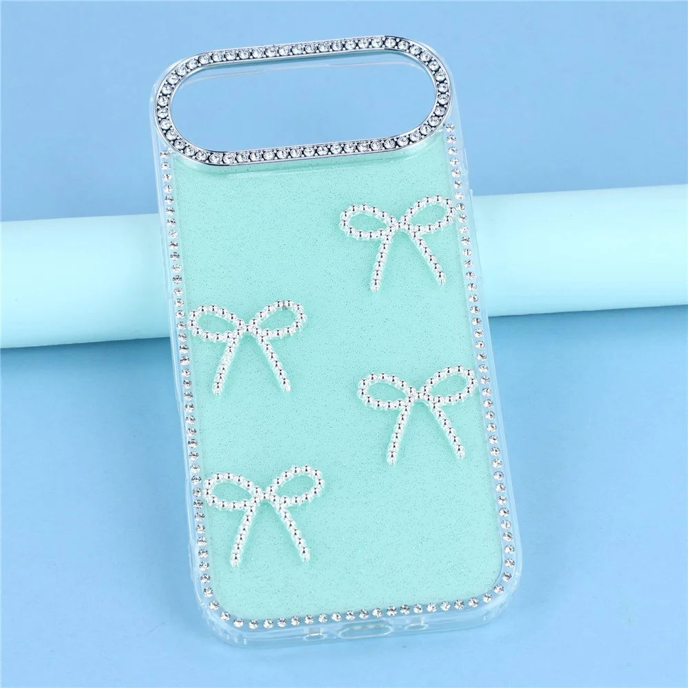 For iPhone Air Case Rhinestone Edge Butterfly Bow Decor TPU + PC IMD Phone Cover - Glitter Light Green - 6