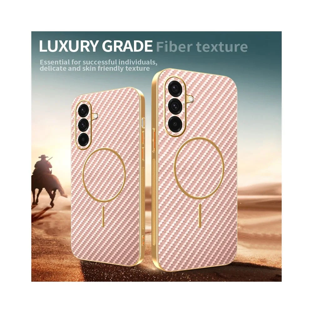 For Samsung Galaxy A36 5G Phone Case Carbon Fiber Textured Electroplated TPU Back Cover - Pink - 4