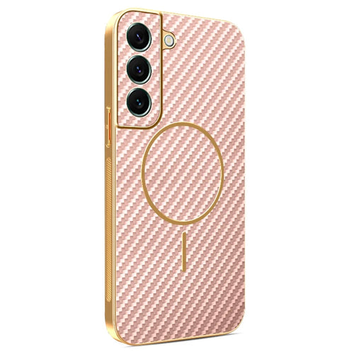 For Samsung Galaxy S22+ 5G Phone Case Carbon Fiber Textured Electroplated TPU Back Cover - Pink - 1