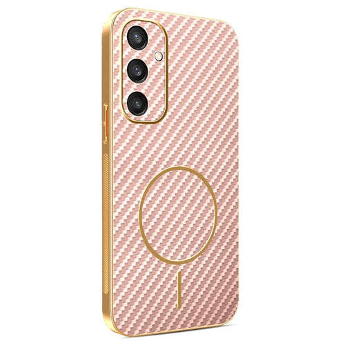 For Samsung Galaxy S24 Phone Case Carbon Fiber Textured Electroplated TPU Back Cover - Pink - 1