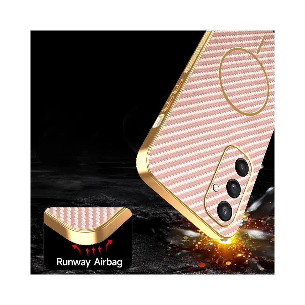 For Samsung Galaxy S24 Phone Case Carbon Fiber Textured Electroplated TPU Back Cover - Pink - 7