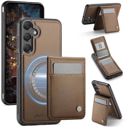 JEEHOOD For Samsung Galaxy A16 5G / Galaxy A16 4G Leather Back Cover Magnetic Case  J06 Phone Case with Card Bag RFID Blocking - Brown - 1