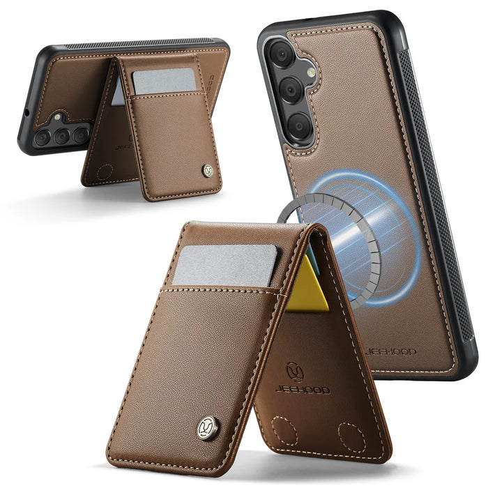 JEEHOOD For Samsung Galaxy A16 5G / Galaxy A16 4G Leather Back Cover Magnetic Case  J06 Phone Case with Card Bag RFID Blocking - Brown - 2