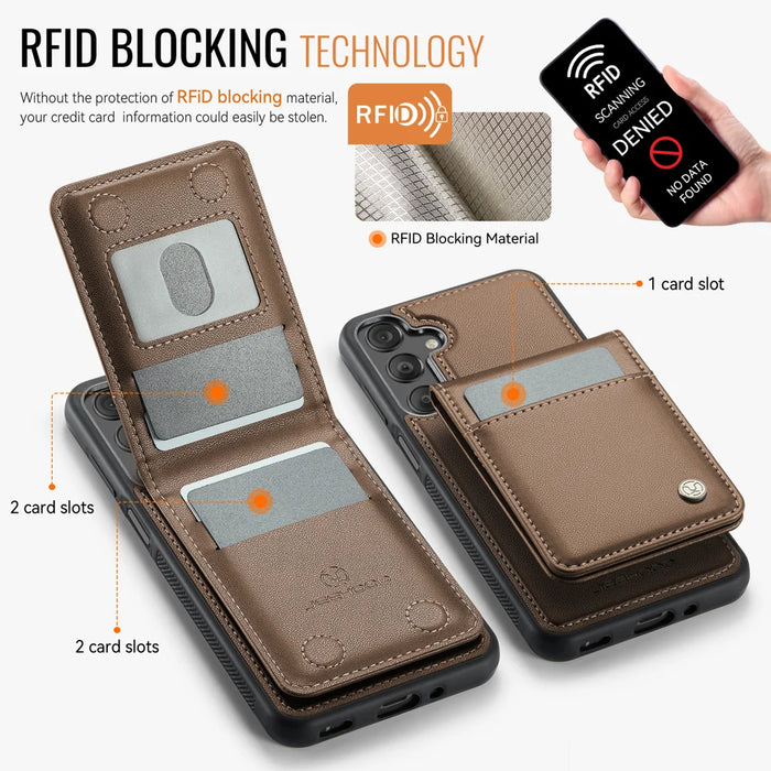 JEEHOOD For Samsung Galaxy A16 5G / Galaxy A16 4G Leather Back Cover Magnetic Case  J06 Phone Case with Card Bag RFID Blocking - Brown - 3