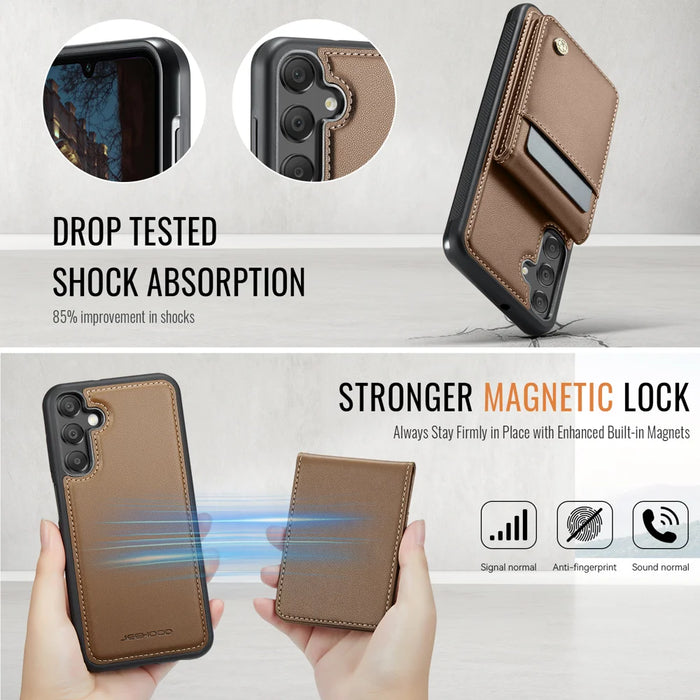 JEEHOOD For Samsung Galaxy A16 5G / Galaxy A16 4G Leather Back Cover Magnetic Case  J06 Phone Case with Card Bag RFID Blocking - Brown - 5