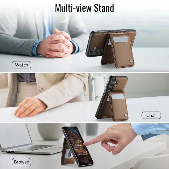 JEEHOOD For Samsung Galaxy A16 5G / Galaxy A16 4G Leather Back Cover Magnetic Case  J06 Phone Case with Card Bag RFID Blocking - Brown - 6